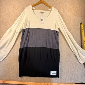 One A Colorblock Bell Sleeve Sweater Dress Ivory Grey Black XL NWT Y2K